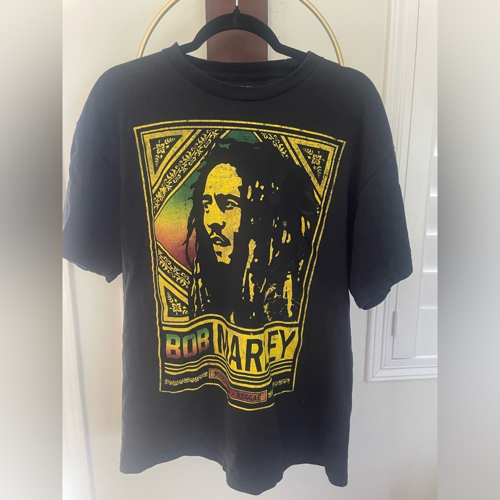 Bob Marley Graphic Tee - Black with Yellow & Rasta Accent